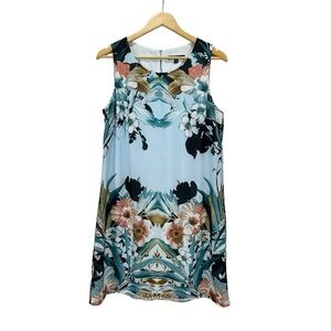 Signature by Sangria Floral Chiffon Shift   Dress - Blue Women’s Size 10